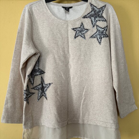 Style & Co. Sequin Stars Sweatshirt, Beige  Size 2X plus  New Without Tags - Picture 1 of 4